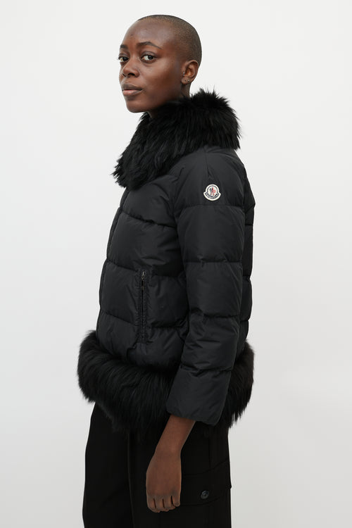 Moncler Black Nylon & Fur Trim Jacket