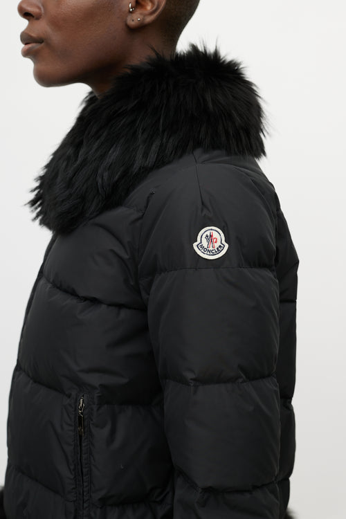 Moncler Black Nylon & Fur Trim Jacket