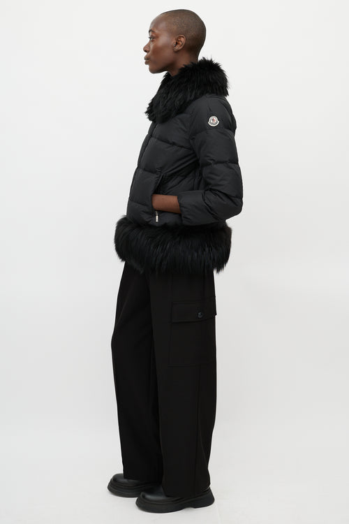 Moncler Black Nylon & Fur Trim Jacket