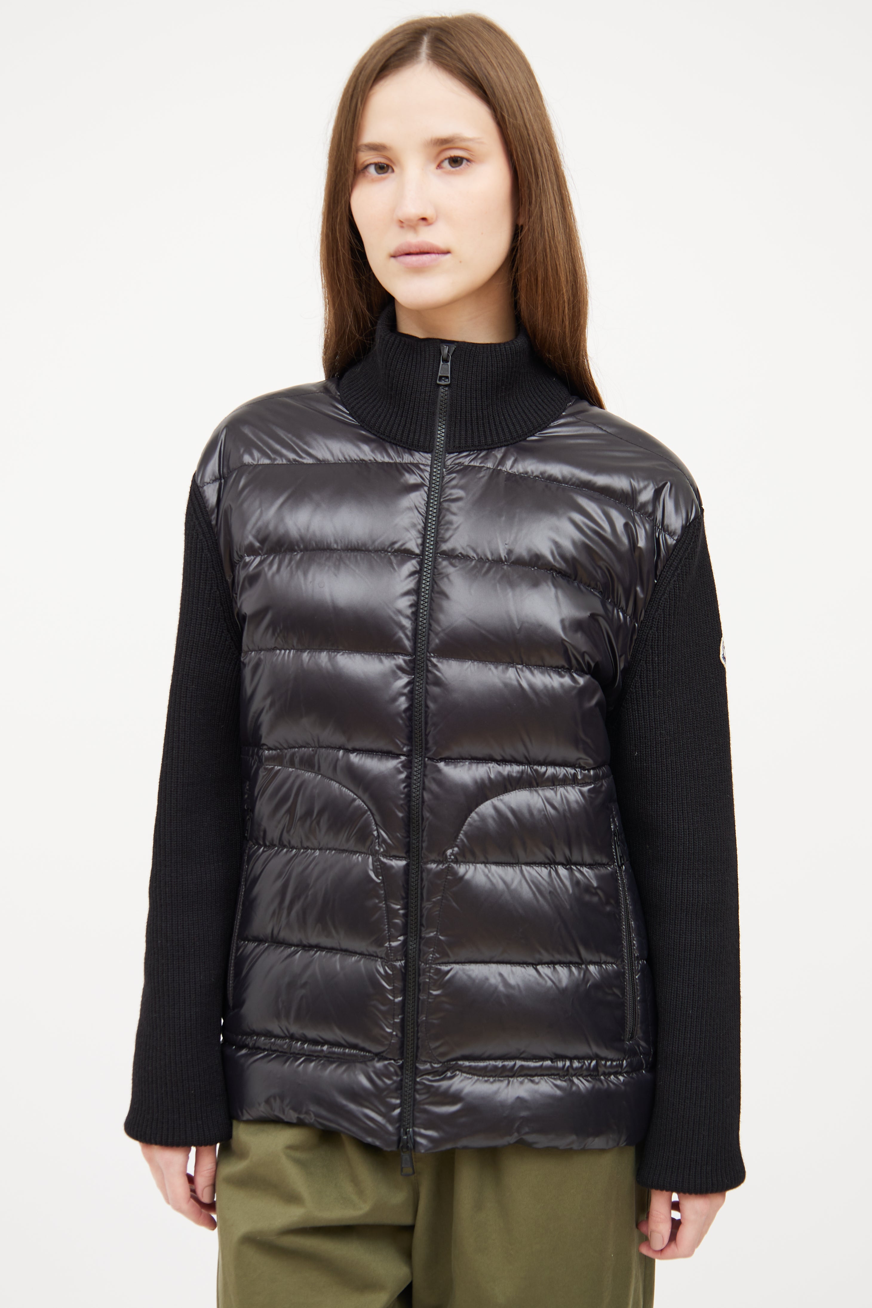 Moncler Black Padded Wool Cardigan