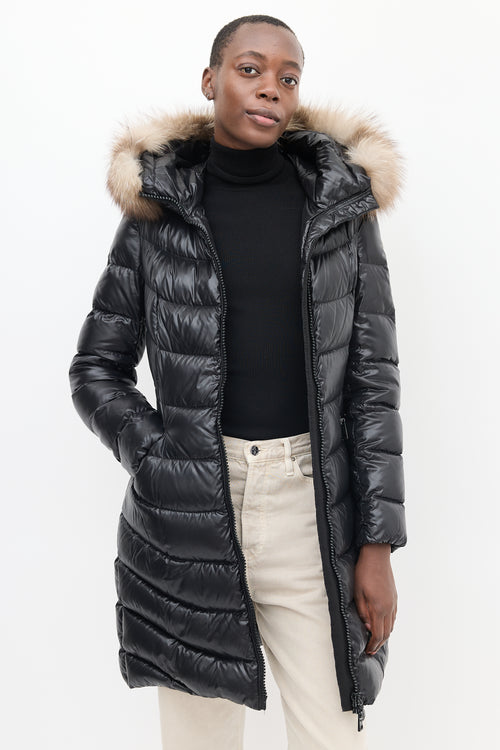 Moncler Black Quilted Fur Down Aphia Coat