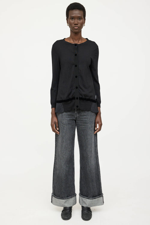Moncler Wool Tricot Pleated Knit Cardigan
