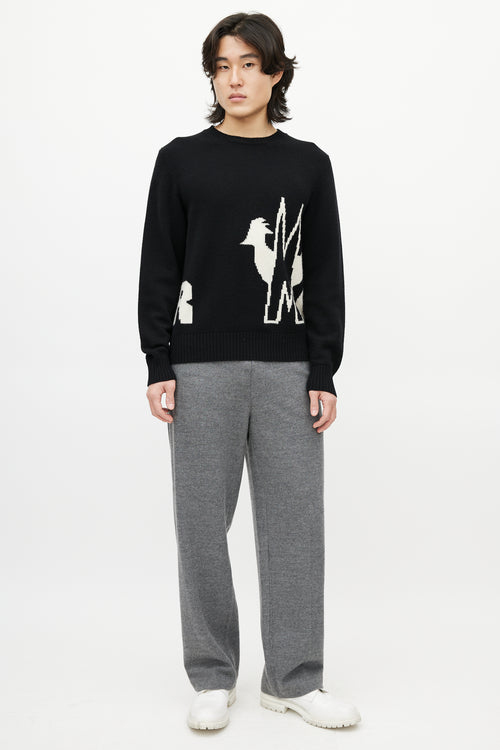 Moncler Black & White Wool Knit Logo Sweater