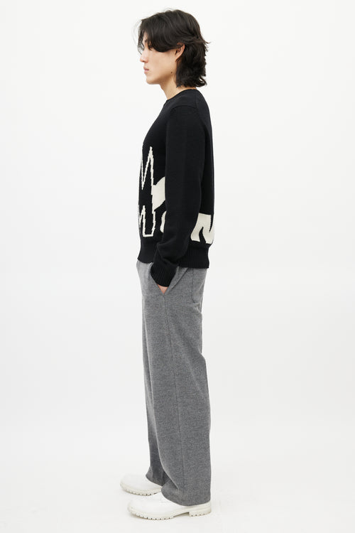 Moncler Black & White Wool Knit Logo Sweater