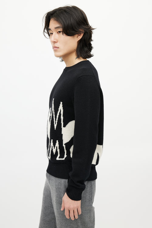 Moncler Black & White Wool Knit Logo Sweater