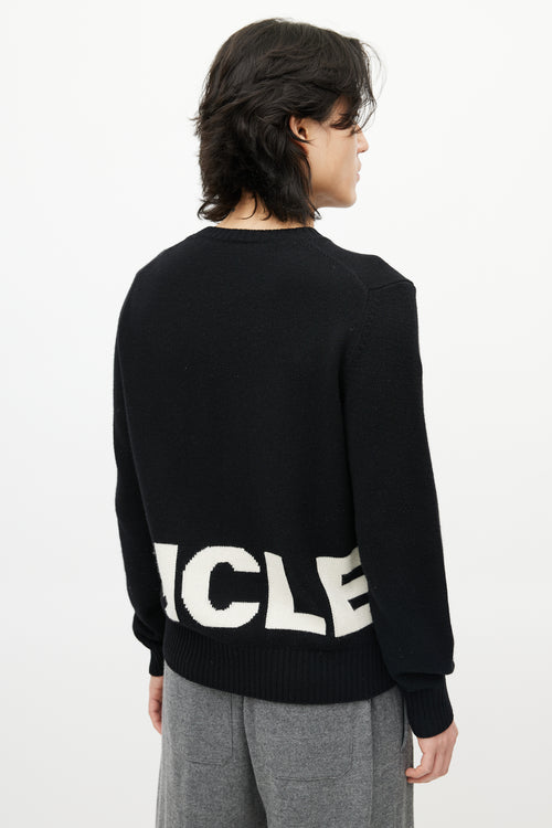 Moncler Black & White Wool Knit Logo Sweater
