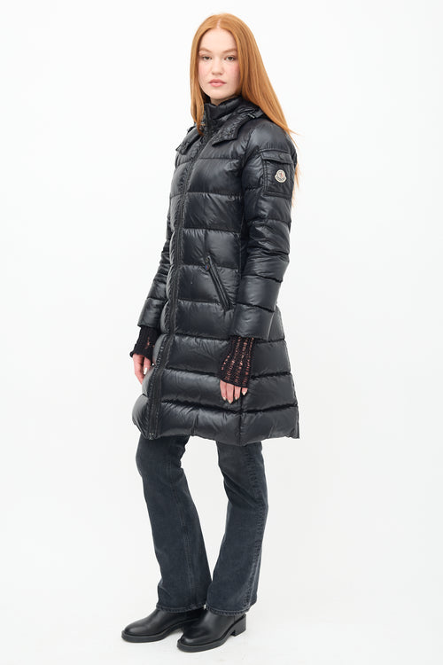 Moncler Black Down & Nylon Moka Puffer Coat