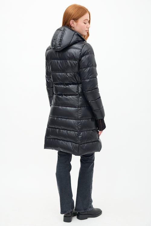 Moncler Black Down & Nylon Moka Puffer Coat