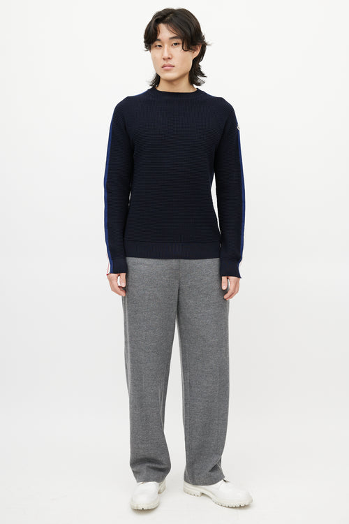 Moncler Blue & Multicolour Wool Striped Knit Sweater