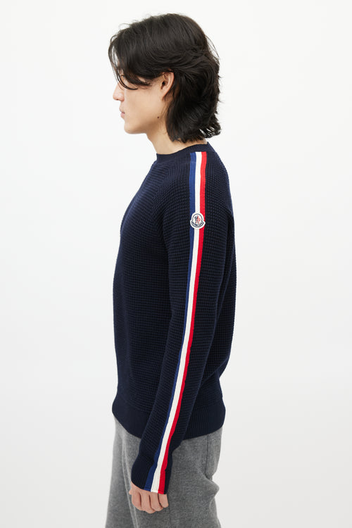 Moncler Blue & Multicolour Wool Striped Knit Sweater