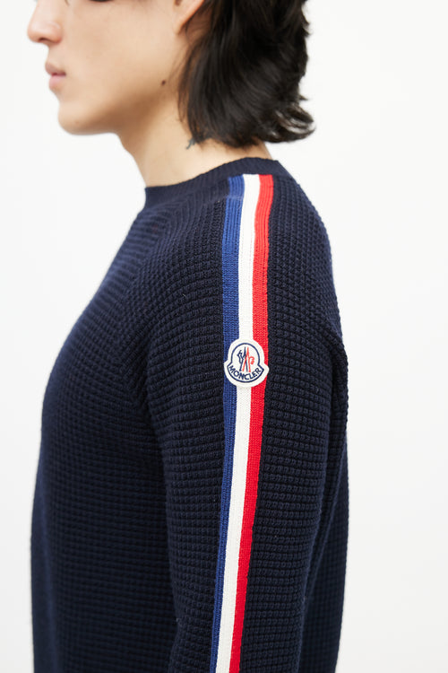 Moncler Blue & Multicolour Wool Striped Knit Sweater