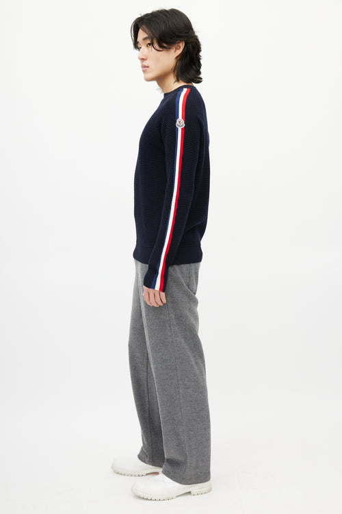 Moncler Blue & Multicolour Wool Striped Knit Sweater