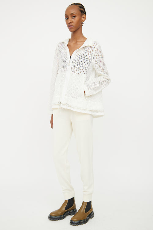 Moncler White Rombou Eyelet Zip Jacket