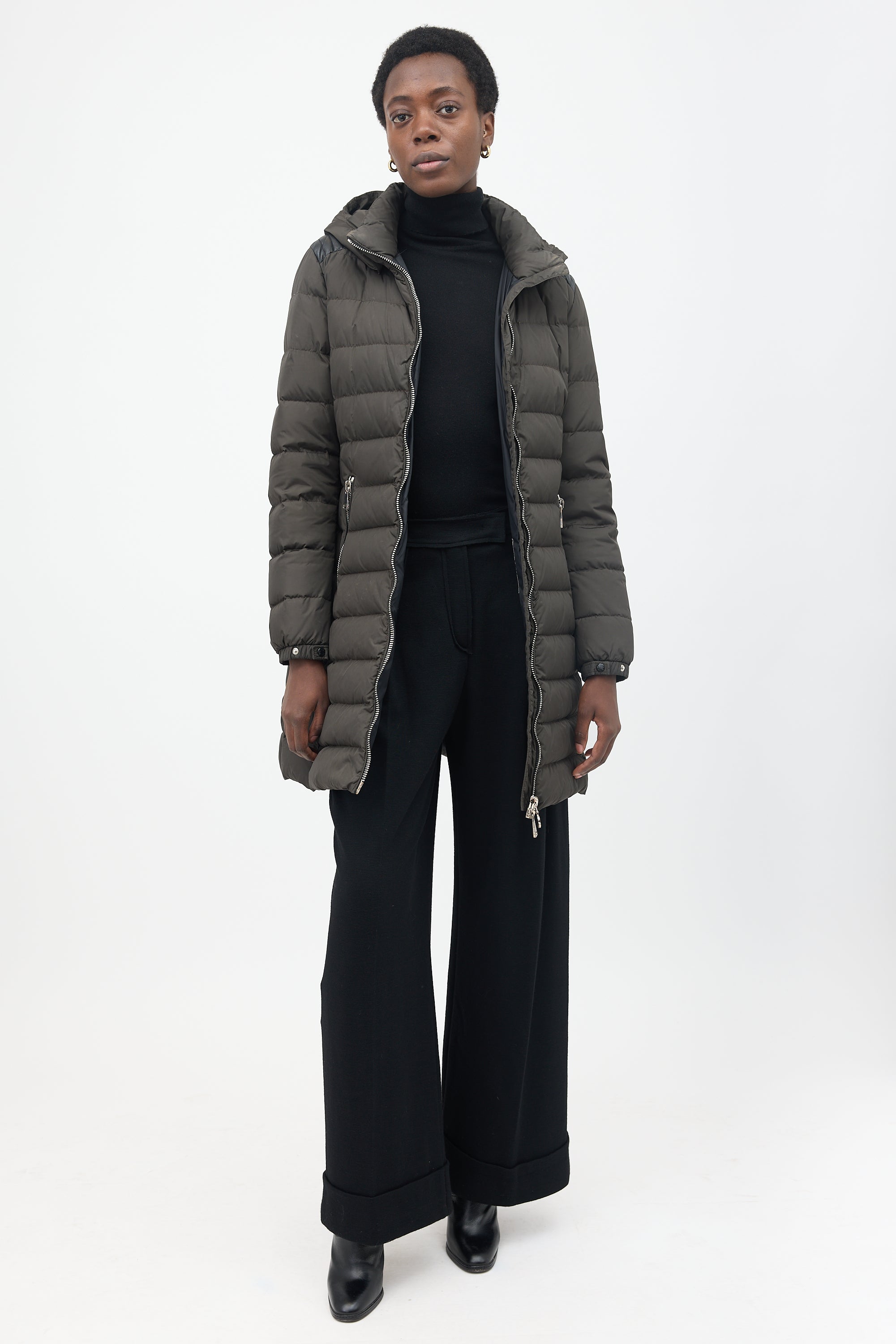 Moncler Down Talev Leather Trimmed Coat