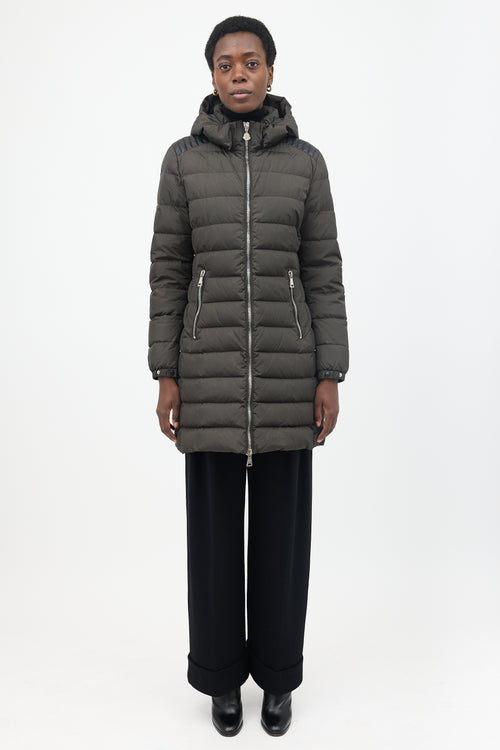 Moncler Down Talev Leather Trimmed Coat