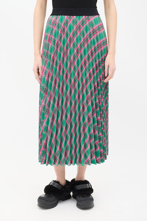 Moncler Green & Pink Check Pleated Skirt