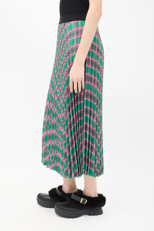 Moncler Green & Pink Check Pleated Skirt