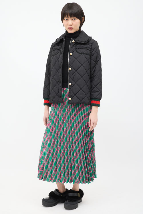 Moncler Green & Pink Check Pleated Skirt