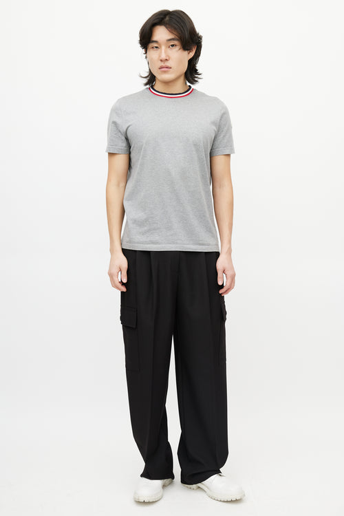 Moncler Grey & Multicolour Striped Collar T-Shirt