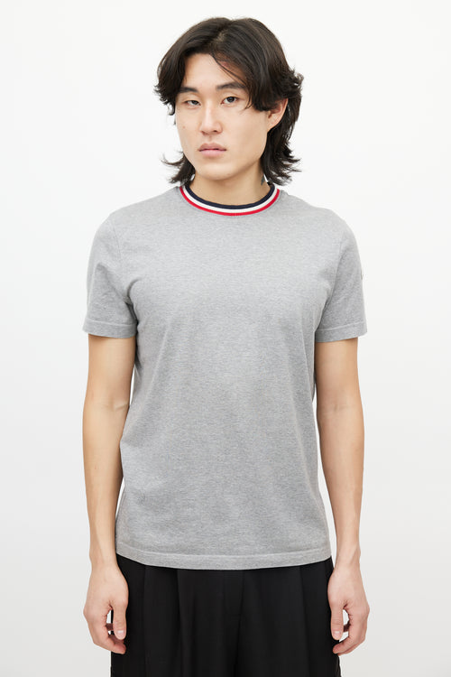 Moncler Grey & Multicolour Striped Collar T-Shirt