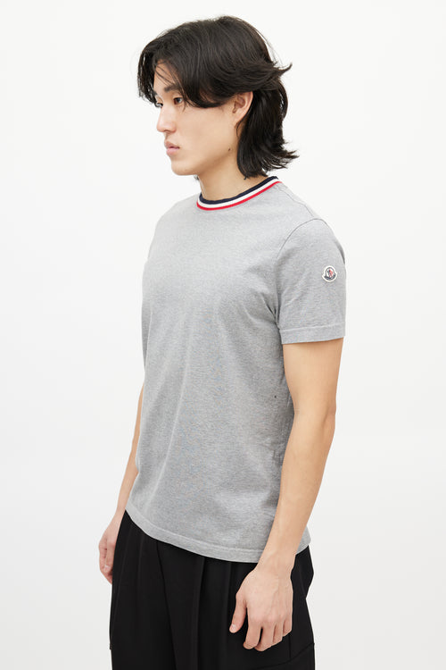 Moncler Grey & Multicolour Striped Collar T-Shirt