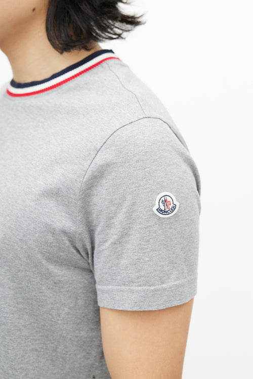Moncler Grey & Multicolour Striped Collar T-Shirt