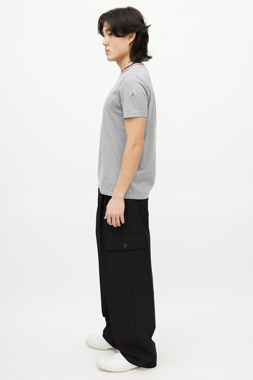 Moncler Grey & Multicolour Striped Collar T-Shirt