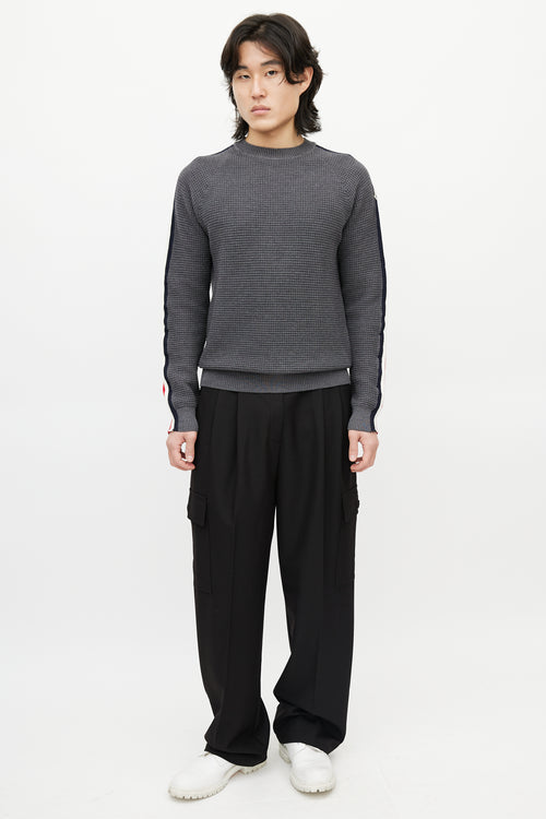 Moncler Grey & Multicolour Wool Striped Knit Sweater