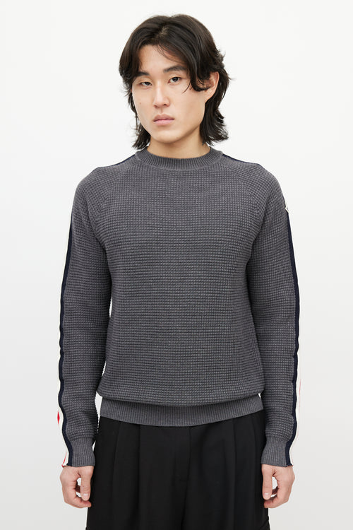 Moncler Grey & Multicolour Wool Striped Knit Sweater