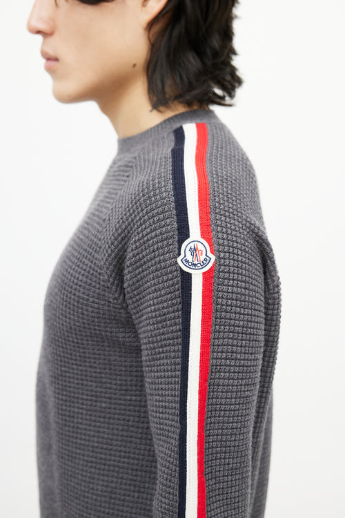 Moncler Grey & Multicolour Wool Striped Knit Sweater