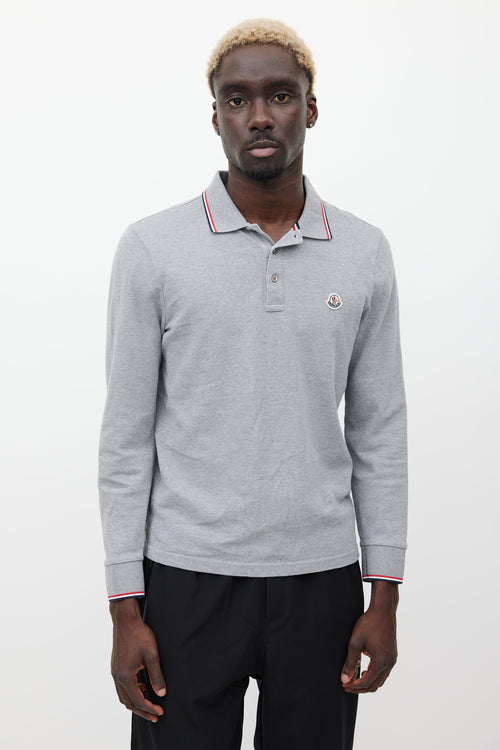 Moncler Grey & Navy Maglia Longsleeve Polo