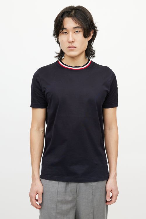 Moncler Navy & Multicolour Striped Collar T-Shirt