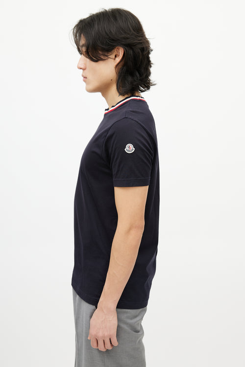 Moncler Navy & Multicolour Striped Collar T-Shirt