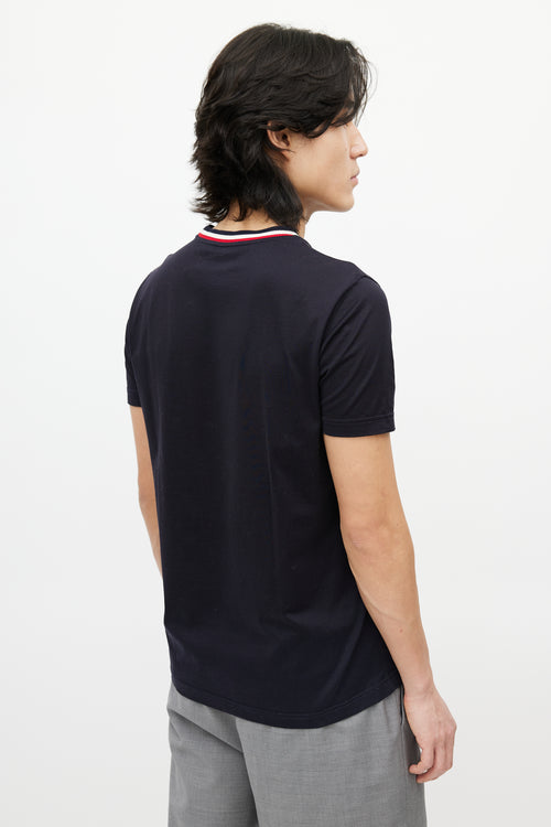 Moncler Navy & Multicolour Striped Collar T-Shirt