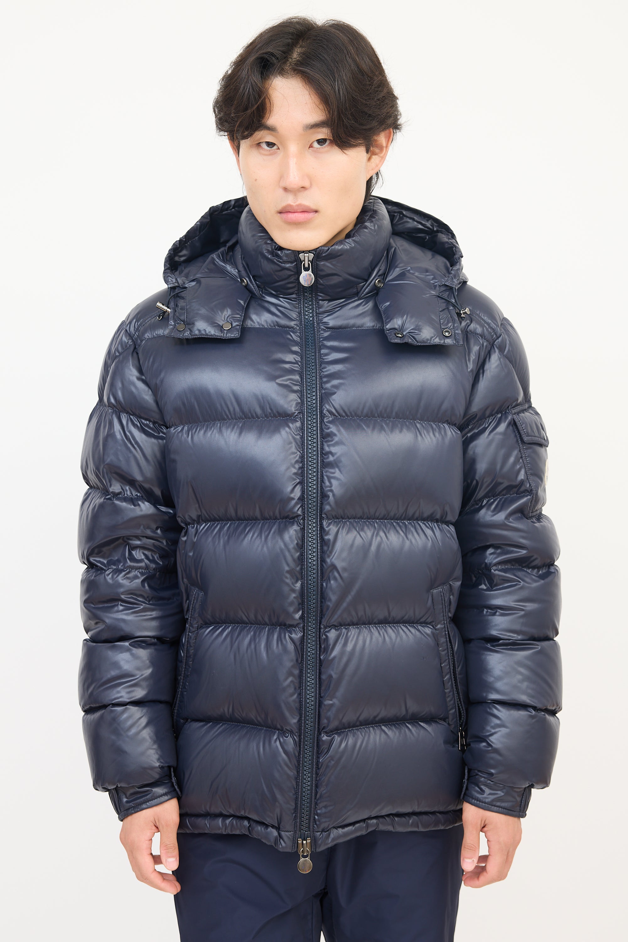 Moncler Navy Nylon Maya Short Down Jacket