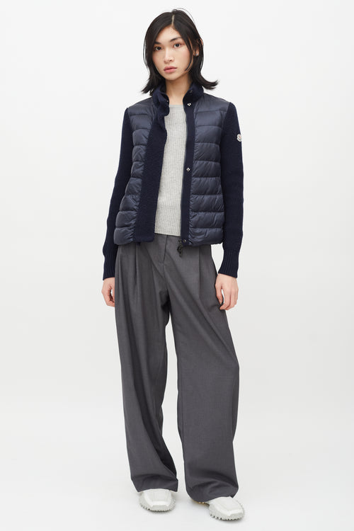 Moncler Navy Puffer & Knit Maglione Tricot Jacket