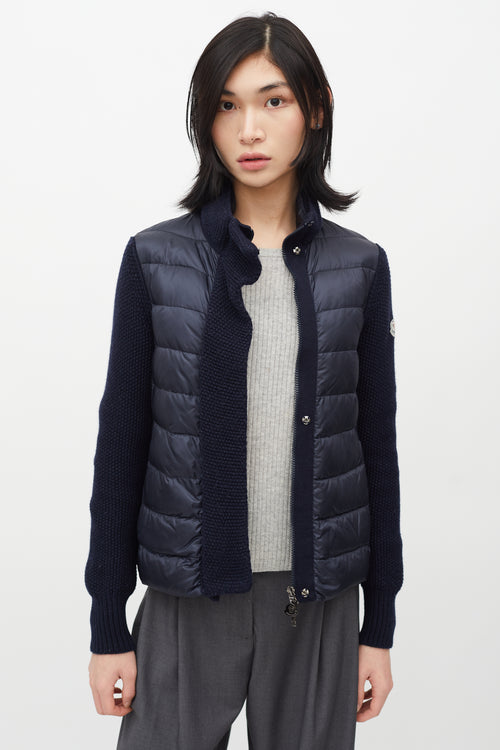 Moncler Navy Puffer & Knit Maglione Tricot Jacket