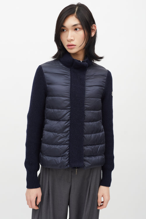 Moncler Navy Puffer & Knit Maglione Tricot Jacket