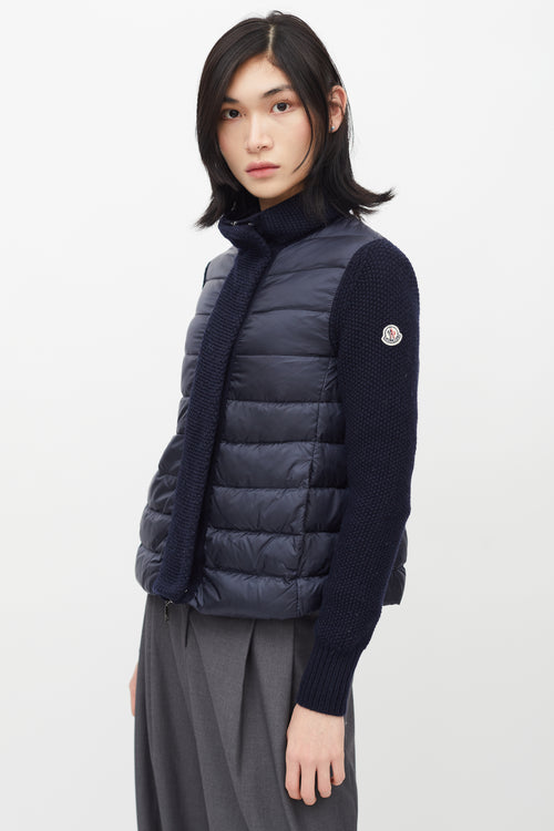 Moncler Navy Puffer & Knit Maglione Tricot Jacket