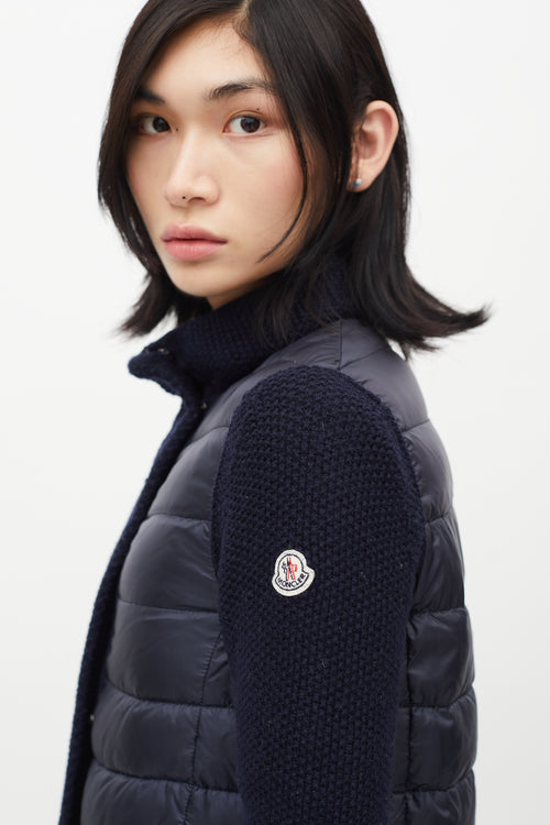Moncler Navy Puffer & Knit Maglione Tricot Jacket