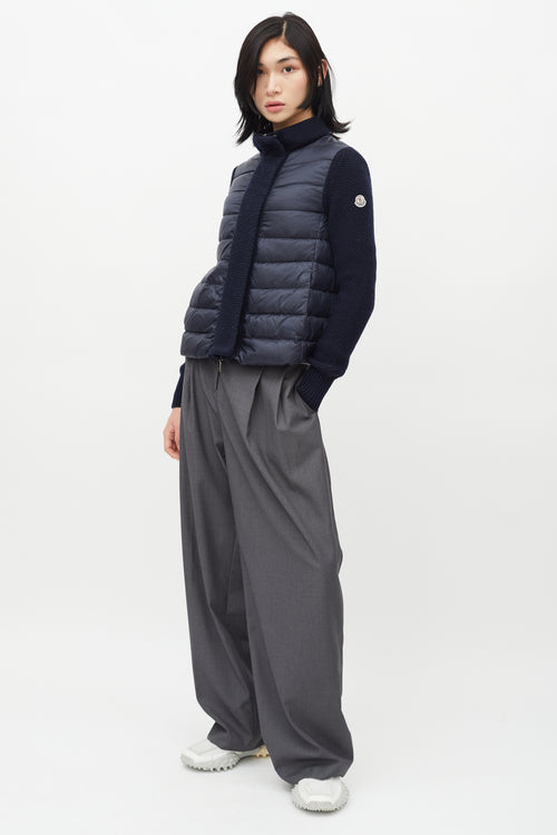 Moncler Navy Puffer & Knit Maglione Tricot Jacket