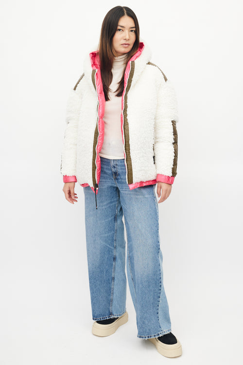 Moncler Pink & White Reversible Hufi Bomber Jacket
