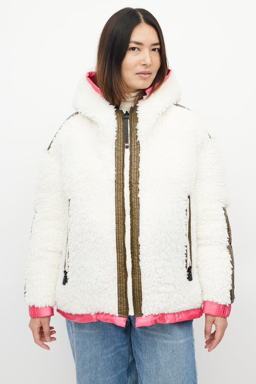 Moncler Pink & White Reversible Hufi Bomber Jacket