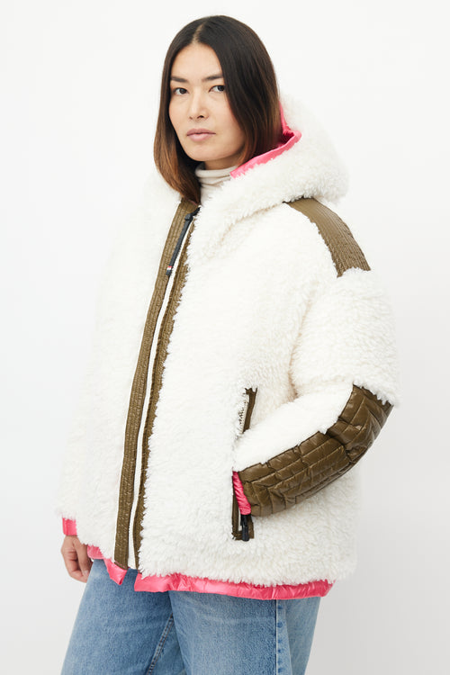 Moncler Pink & White Reversible Hufi Bomber Jacket