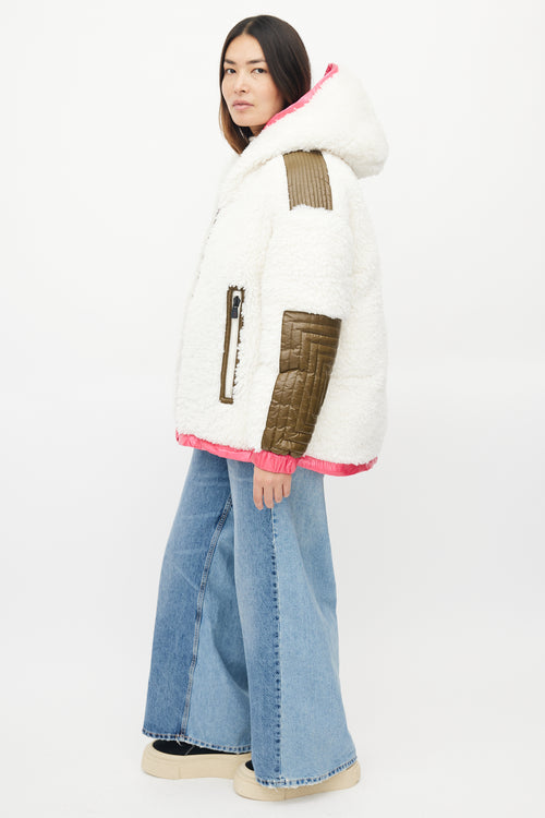 Moncler Pink & White Reversible Hufi Bomber Jacket