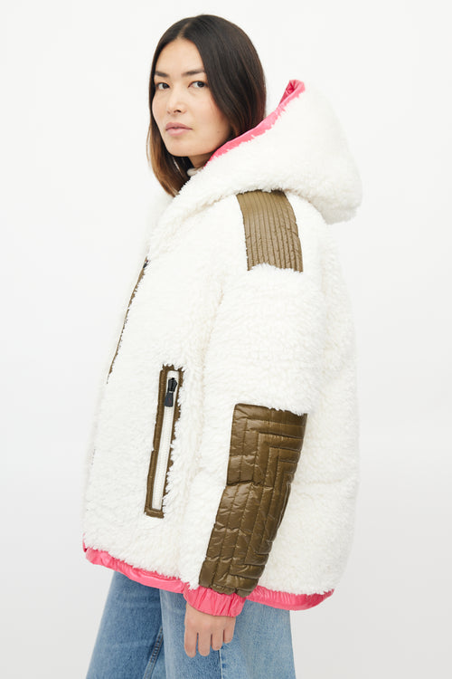 Moncler Pink & White Reversible Hufi Bomber Jacket