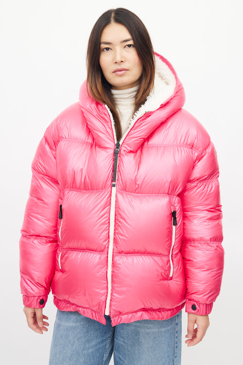 Moncler Pink & White Reversible Hufi Bomber Jacket