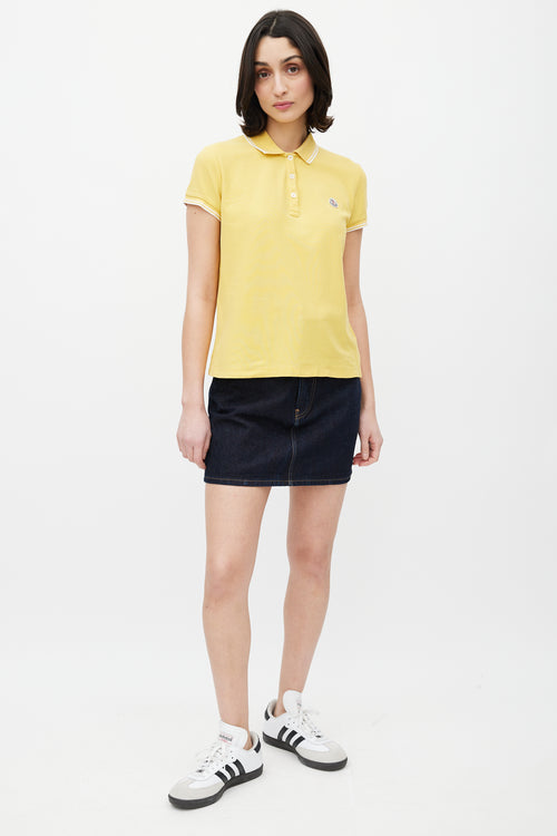 Moncler Yellow & White Striped Logo Polo