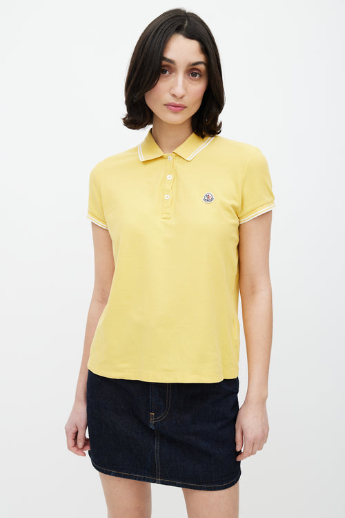 Moncler Yellow & White Striped Logo Polo