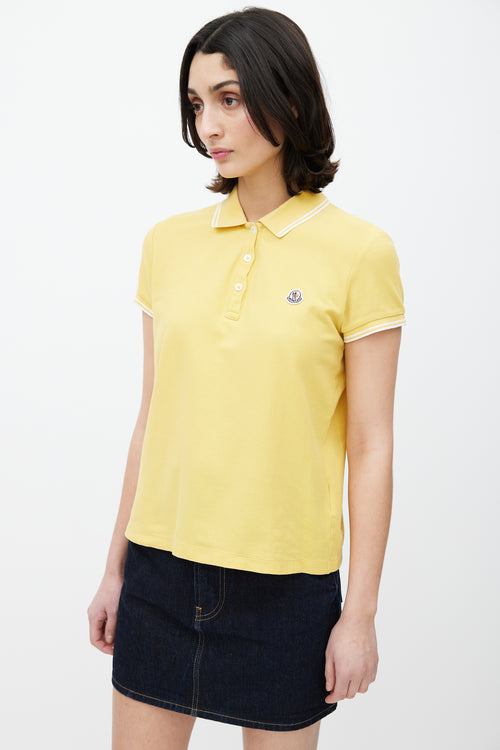 Moncler Yellow & White Striped Logo Polo